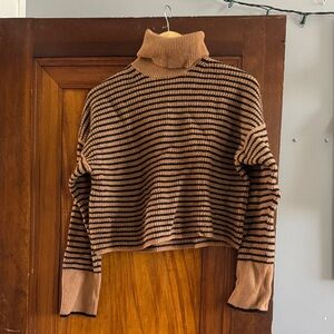 Madewell Tan and Black Striped Turtleneck Sweater